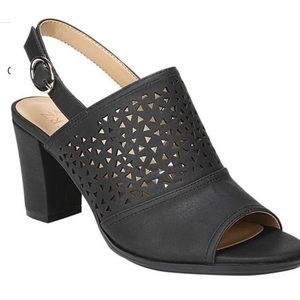 NATURALIZER Black Peep Toe Slingback Heeled Sandal